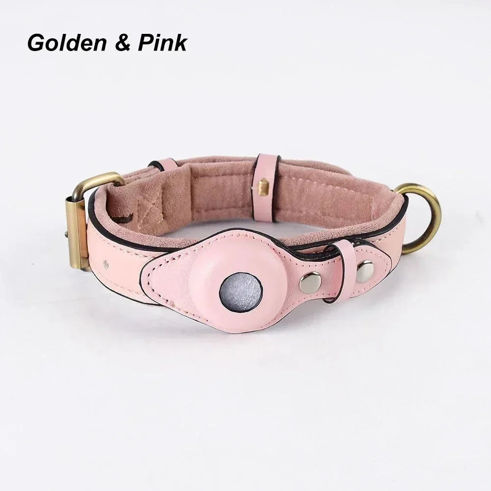 Genuine Leather Dog Collar Heavy Duty Dog Necklace for Iphone Airtag Holder Case Pet GPS Location Tracker Storage Accessories
