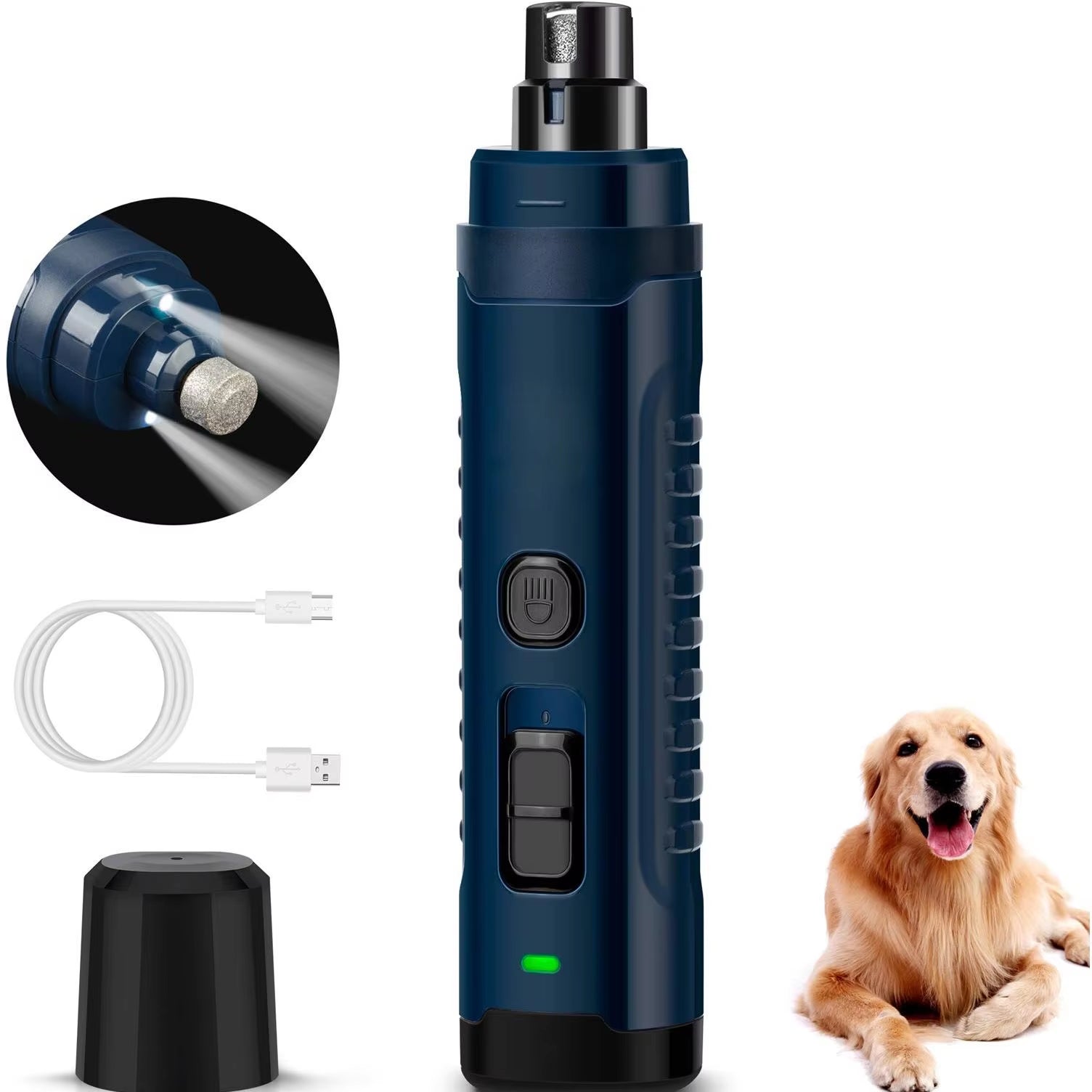 PAWSUNDAY Dog Nail Grinder with 2 LED Light 8000-10000 RPM Powerful Electric Pet Nail Trimmer for Dog Cat and Small Animal