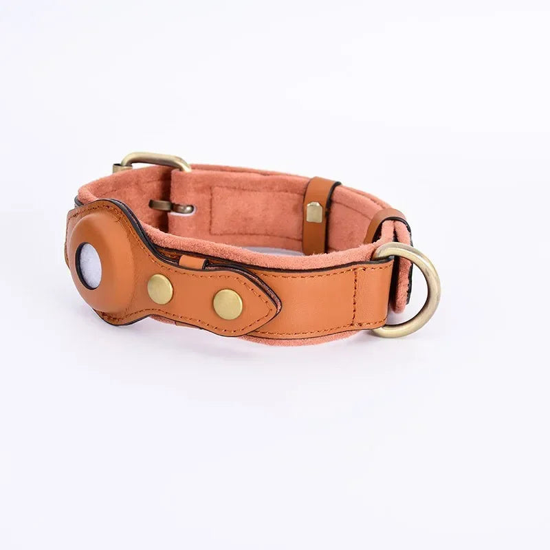 Genuine Leather Dog Collar Heavy Duty Dog Necklace for Iphone Airtag Holder Case Pet GPS Location Tracker Storage Accessories