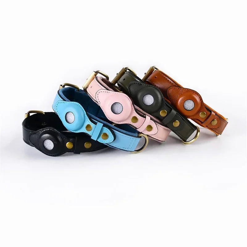 Genuine Leather Dog Collar Heavy Duty Dog Necklace for Iphone Airtag Holder Case Pet GPS Location Tracker Storage Accessories