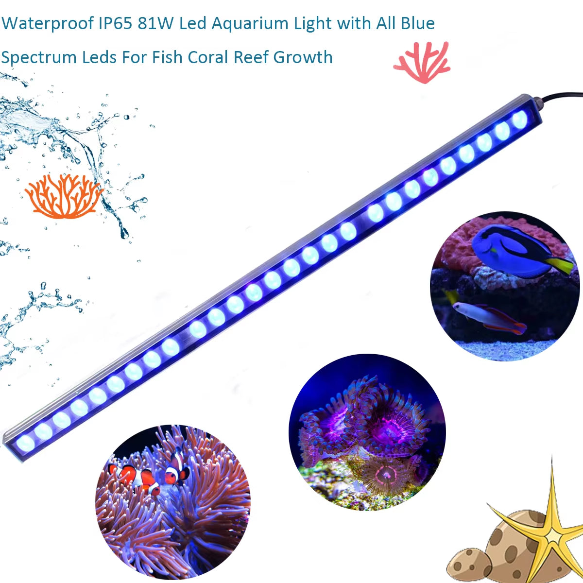 54W/81W/108W Led Aquarium Light with Only 470Nm Blue Spectrum Strip Light Beautiful Your Coral Reef Fish Tank Lamp