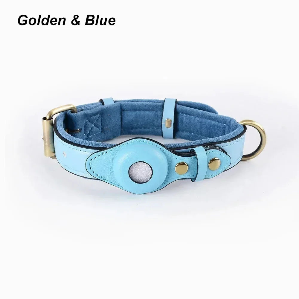 Genuine Leather Dog Collar Heavy Duty Dog Necklace for Iphone Airtag Holder Case Pet GPS Location Tracker Storage Accessories