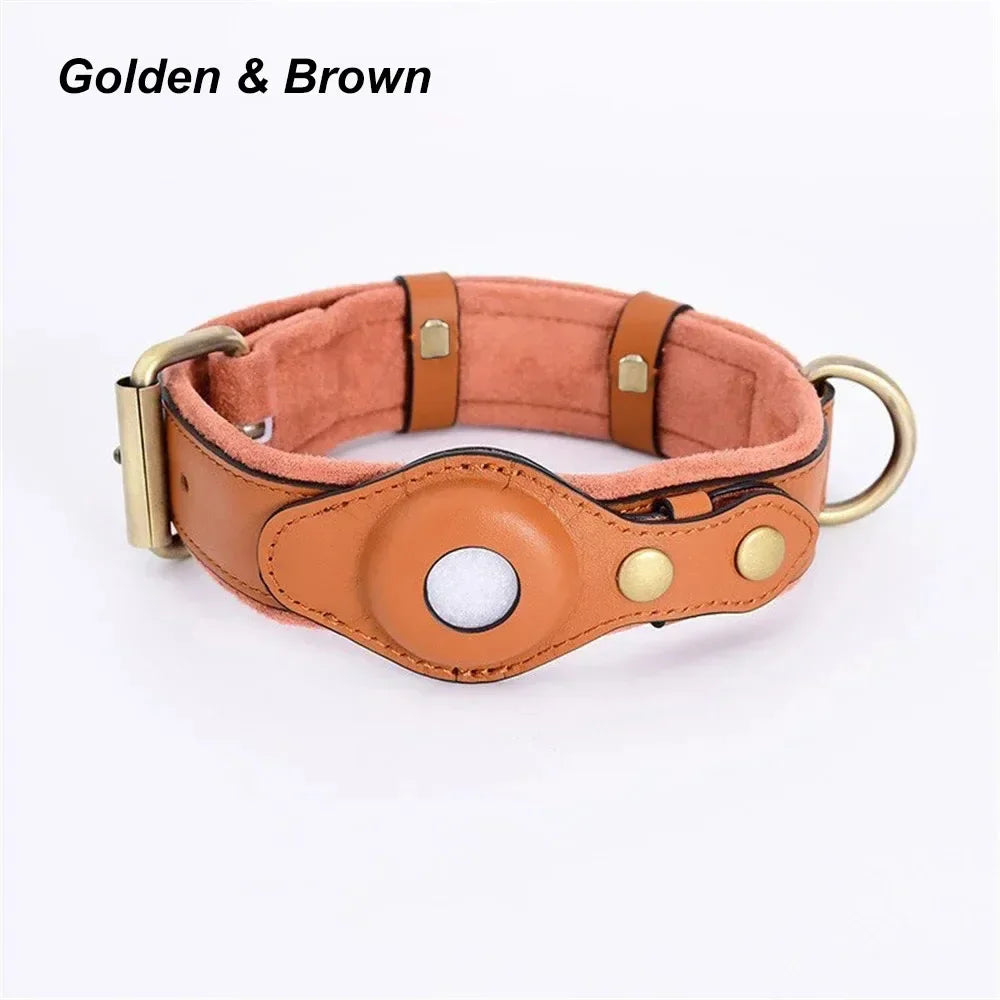 Genuine Leather Dog Collar Heavy Duty Dog Necklace for Iphone Airtag Holder Case Pet GPS Location Tracker Storage Accessories