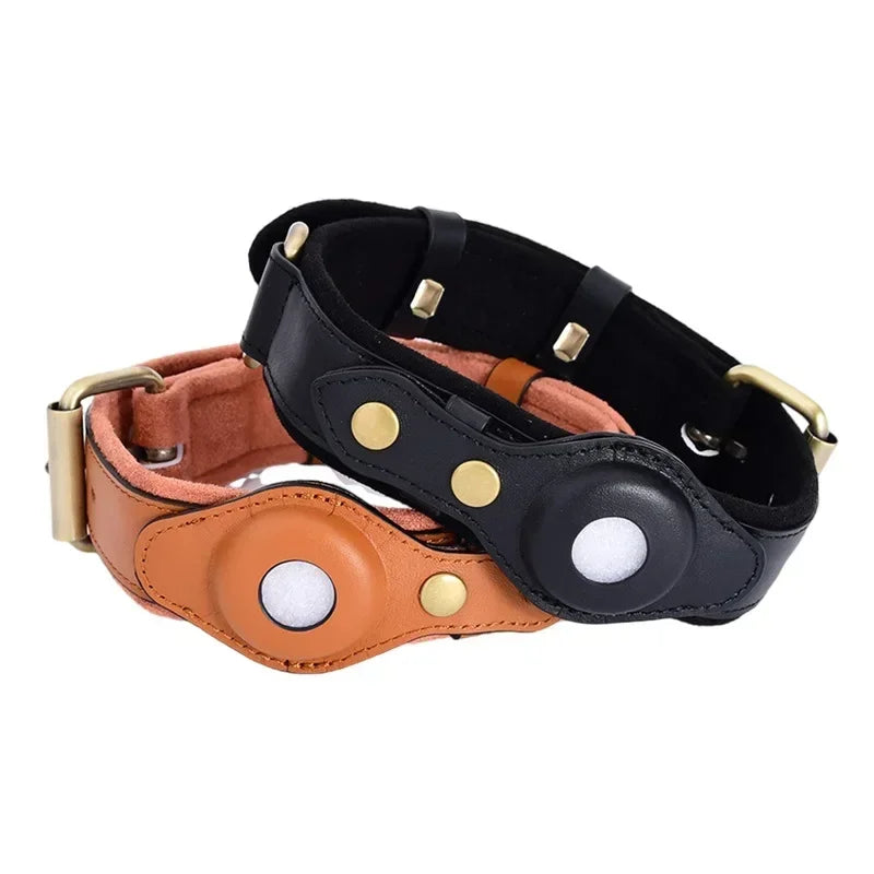 Genuine Leather Dog Collar Heavy Duty Dog Necklace for Iphone Airtag Holder Case Pet GPS Location Tracker Storage Accessories
